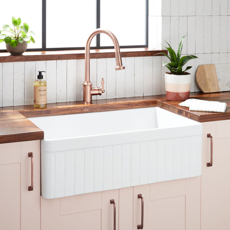 30" White Fireclay Farmhouse Sink with Fluted Apron