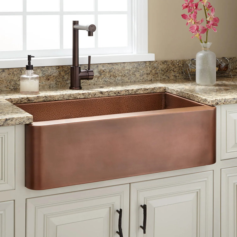 30'' Copper Farmhouse Apron Sink with Hammered Texture