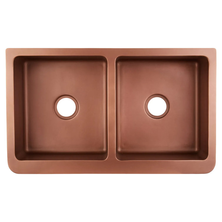 36'' Copper Farmhouse Double-Bowl Sink with Vine Design