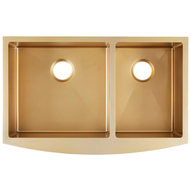 Atlas 36" Matte Gold Stainless Steel Farmhouse Sink with Curved Apron