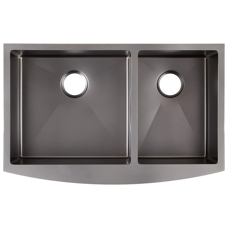 36" Gunmetal Black Stainless Steel Farmhouse Double Bowl Sink