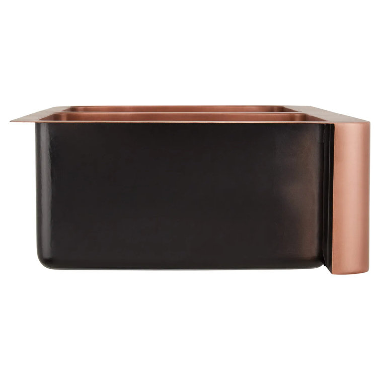 36'' Copper Farmhouse Double-Bowl Sink with Vine Design