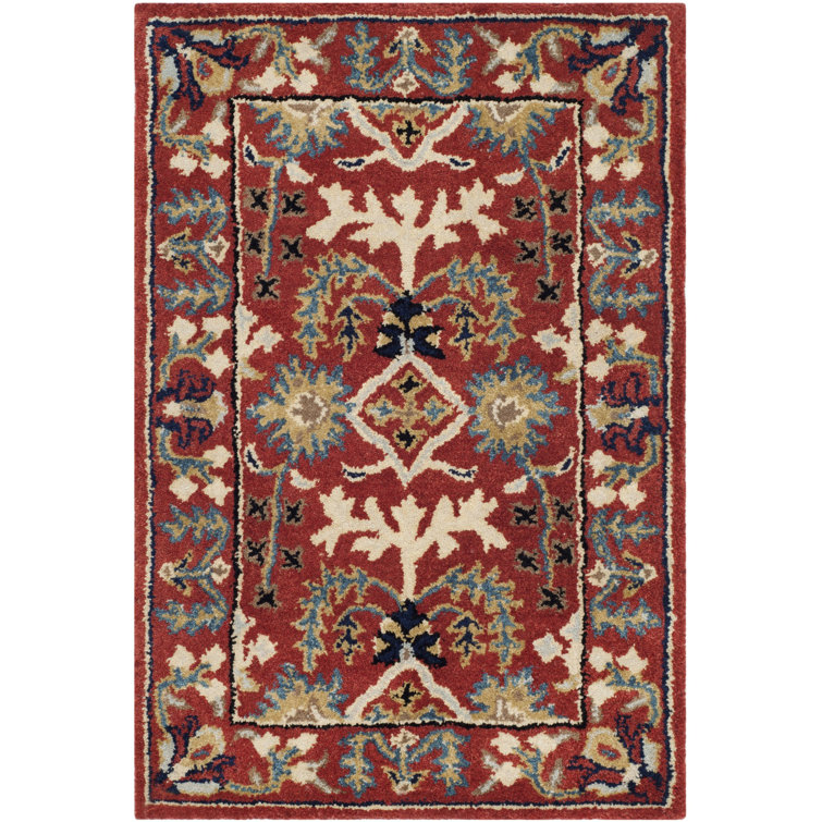 Handmade Red and Multicolor Wool Tufted Round Area Rug