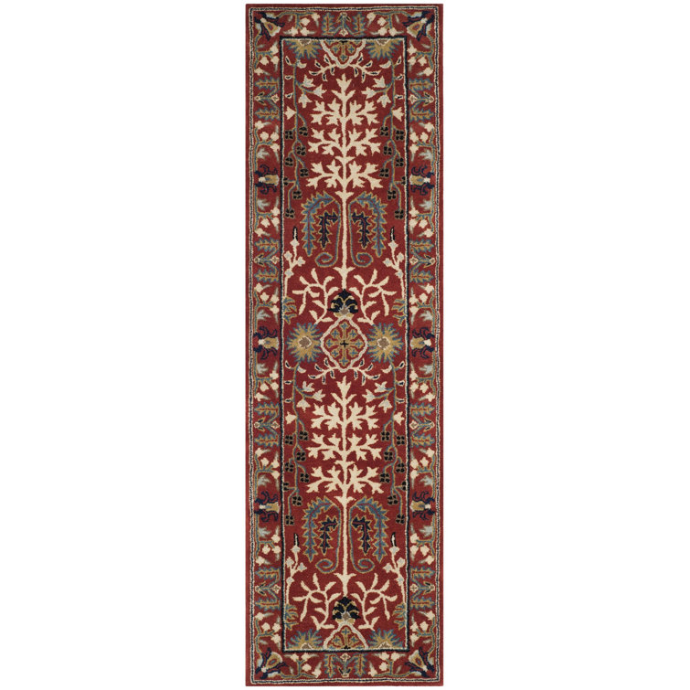 Hand-Tufted Red and Multicolor Wool Runner Rug, 2'3" x 12'