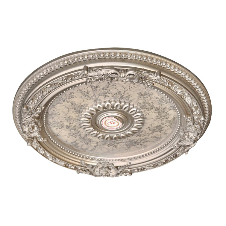 Petite Round Champagne Silver Ceiling Medallion with Floral Pattern