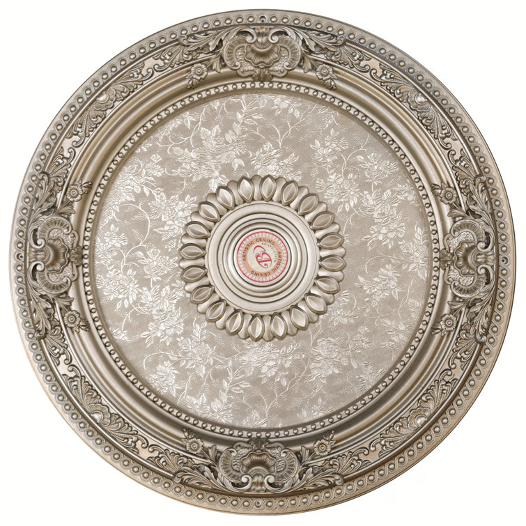 Petite Round Champagne Silver Ceiling Medallion with Floral Pattern