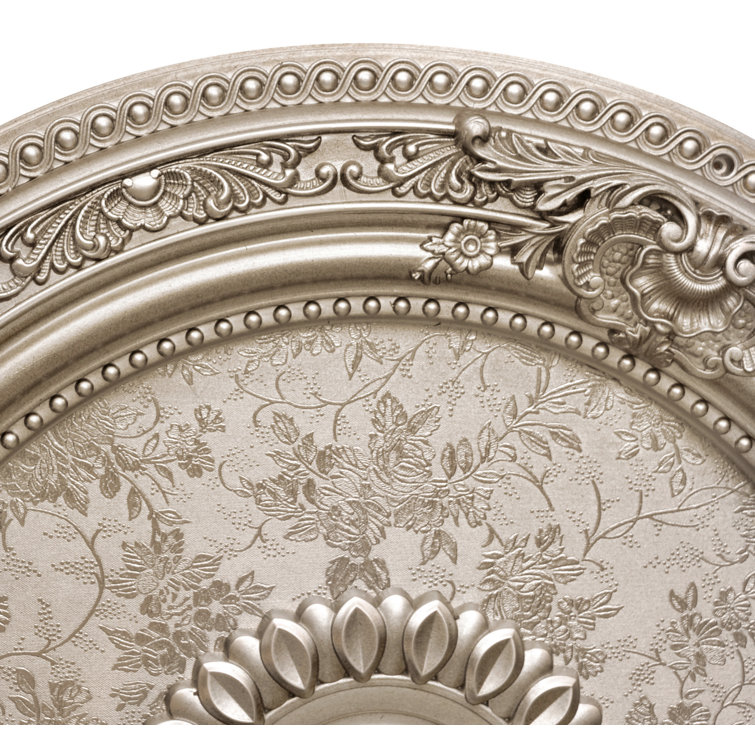 Petite Round Champagne Silver Ceiling Medallion with Floral Pattern