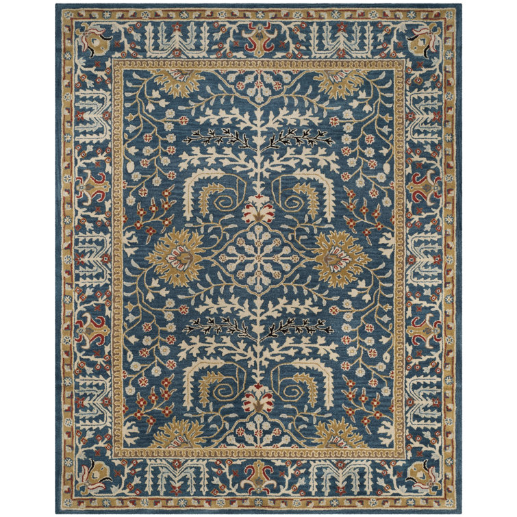 Hand-Tufted Dark Blue and Multi Wool Area Rug
