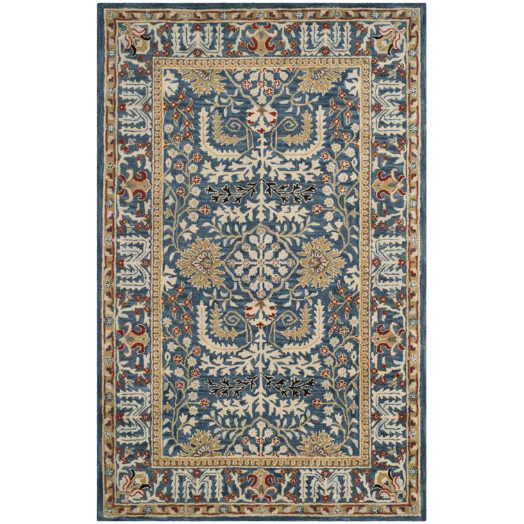 Handmade Dark Blue/Multi Tufted Wool 6' x 9' Area Rug