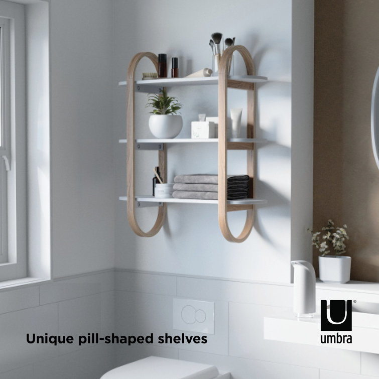 Bellwood Pill-Shaped 3-Tier White & Natural Wood Wall Shelf
