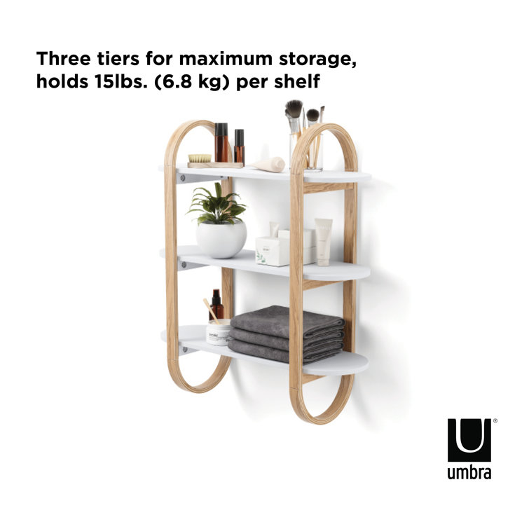 Bellwood Pill-Shaped 3-Tier White & Natural Wood Wall Shelf
