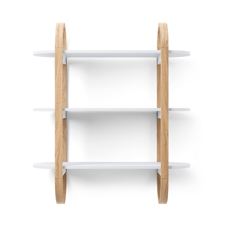 Bellwood Pill-Shaped 3-Tier White & Natural Wood Wall Shelf