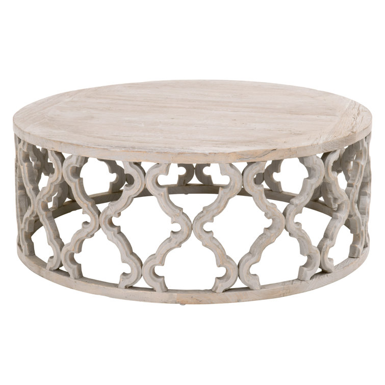 Traditional Quatrefoil-Inspired 42" Round Brown Wood Coffee Table