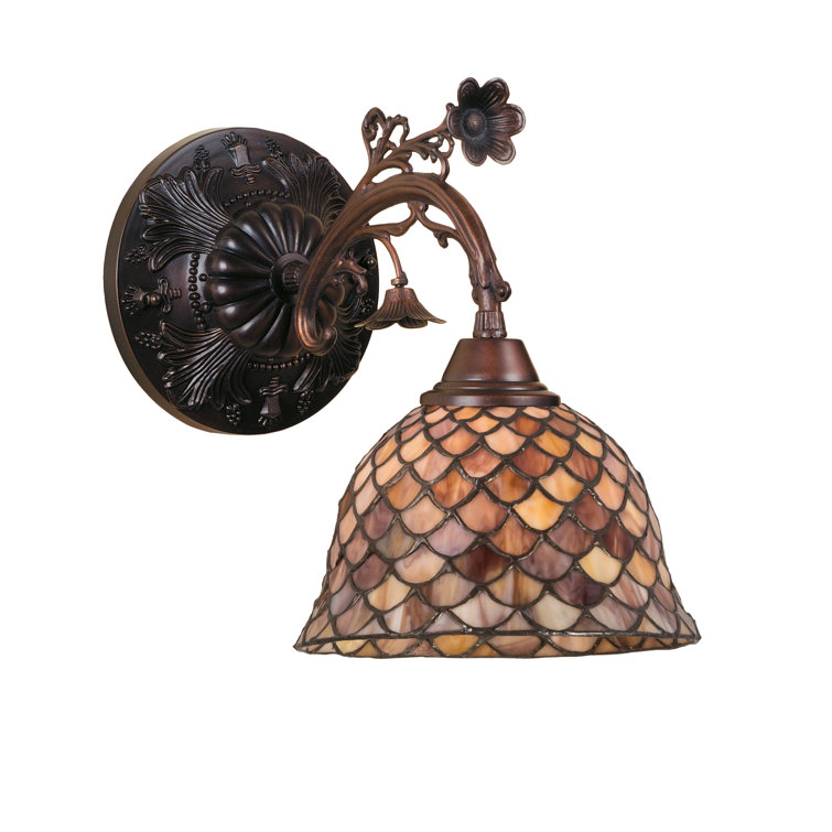 Tortoiseshell Amber & Burgundy 8" Bronze Fishscale Wall Sconce