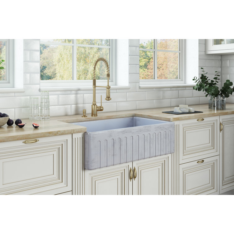 Distressed Coastal Blue Fireclay Farmhouse Apron-Front Kitchen Sink