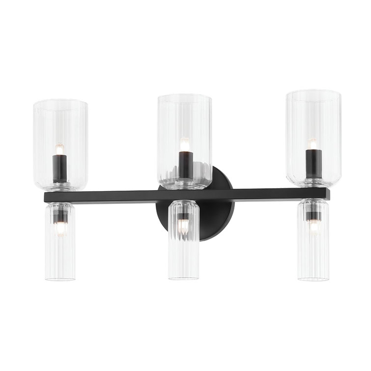Black Steel 6-Light Dimmable Vanity Light with Clear Glass Shades
