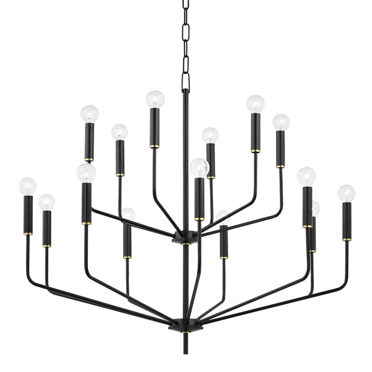 Aged Brass and Black 15-Light Candle Style Chandelier