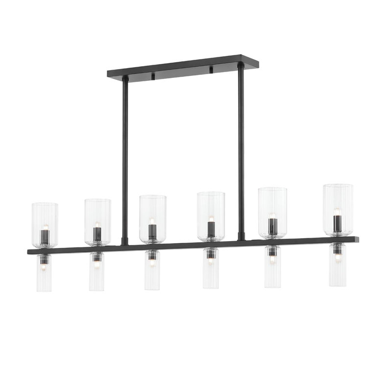 Soft Black 12-Light Linear Kitchen Island Pendant with Clear Glass Shades