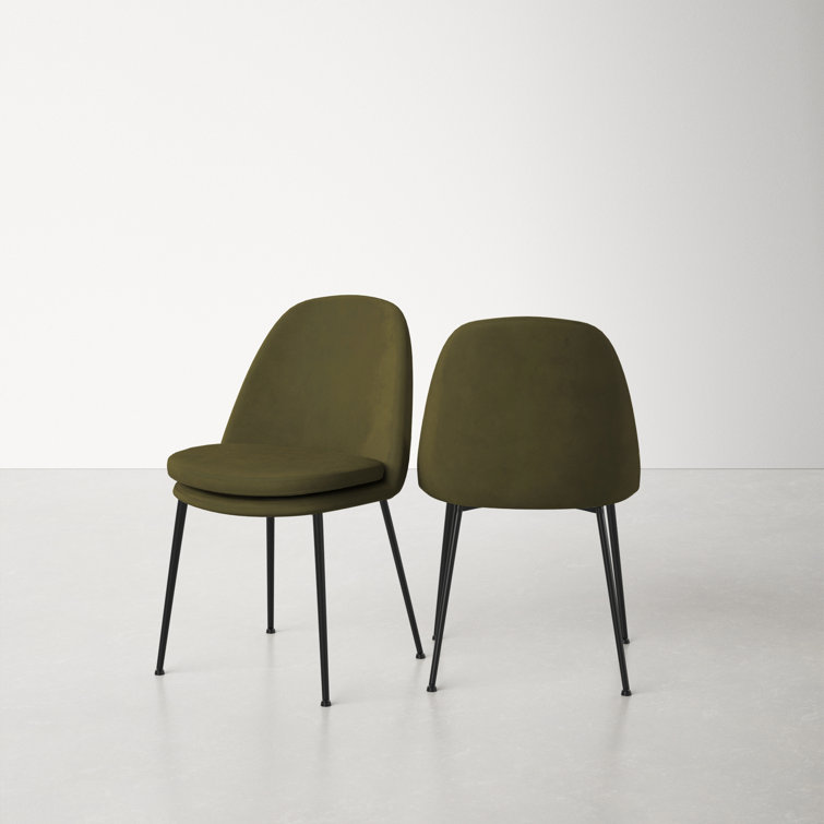 Olive Green Velvet Upholstered Side Chair with Metal Legs