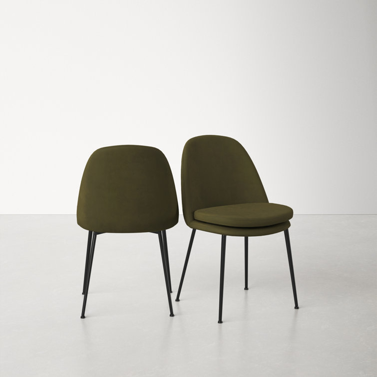 Olive Green Velvet Upholstered Side Chair with Metal Legs