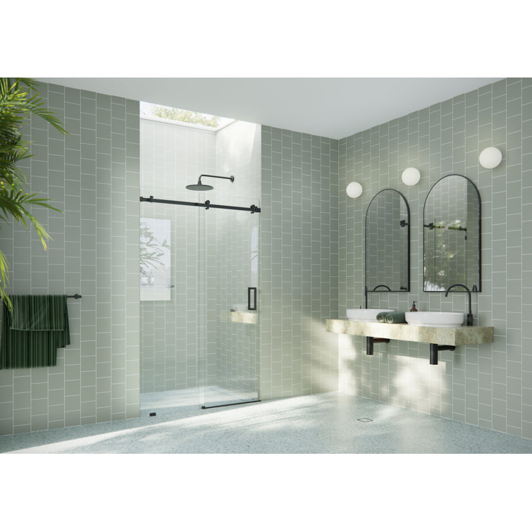 Astro 48" Frameless Glass Sliding Shower Door with Matte Black Hardware