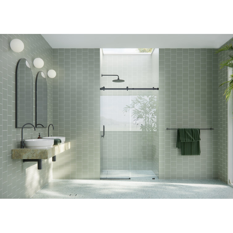 Astro 48" Frameless Glass Sliding Shower Door with Matte Black Hardware