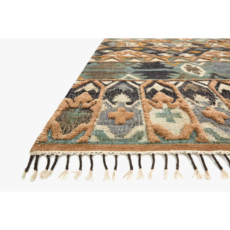 Hand-Knotted Owen Ocean Blue Geometric Wool-Cotton Rug, 5' x 7'