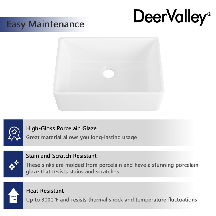 Perch 24" White Ceramic Farmhouse Apron Kitchen Sink