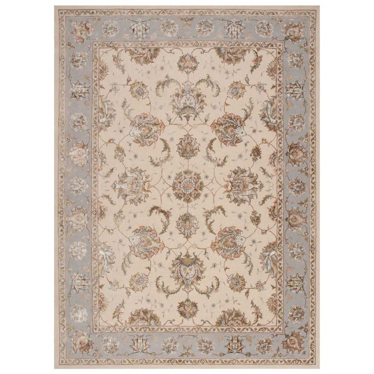Handmade Ivory/Grey Tufted Wool and Viscose Rectangular Rug