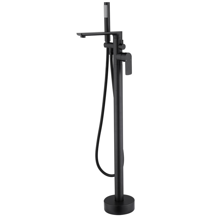 Matte Black Brass Freestanding Bathtub Faucet with Hand Shower