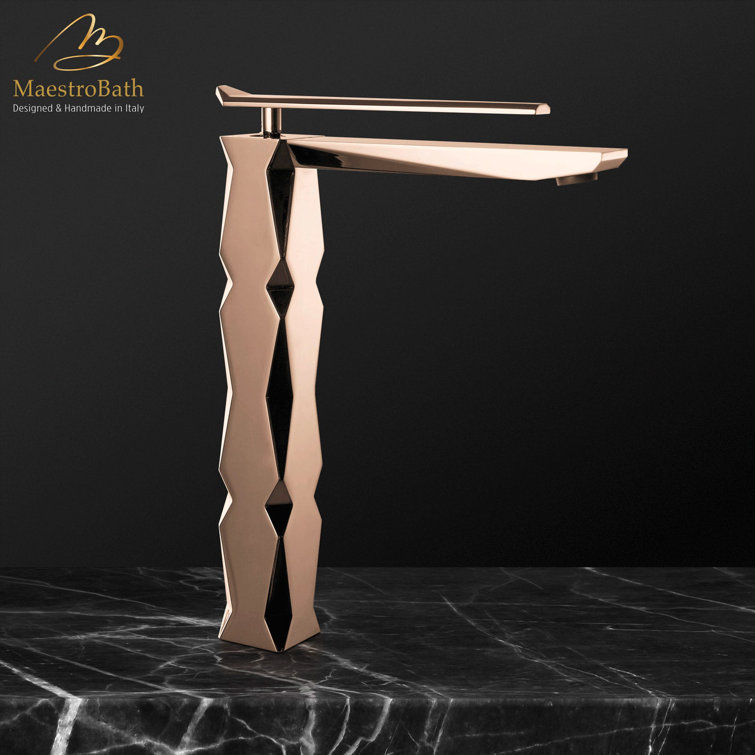 Rose Gold Geometric Single Handle Vessel Sink Faucet