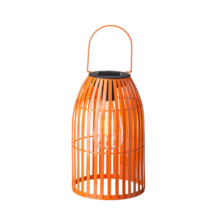 9.75" Orange Metal Woven Solar Powered Outdoor Lantern