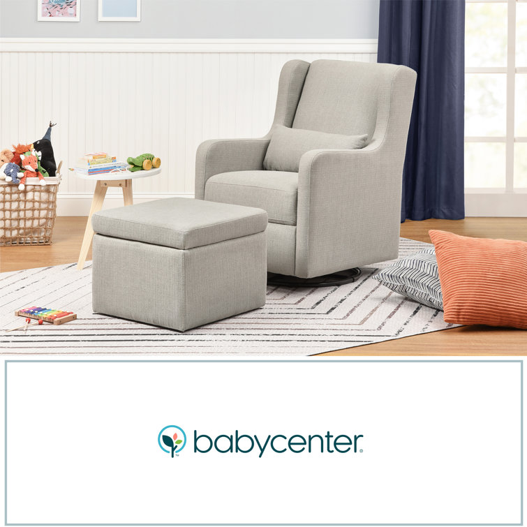 Gray Linen Swivel Glider with Storage Ottoman