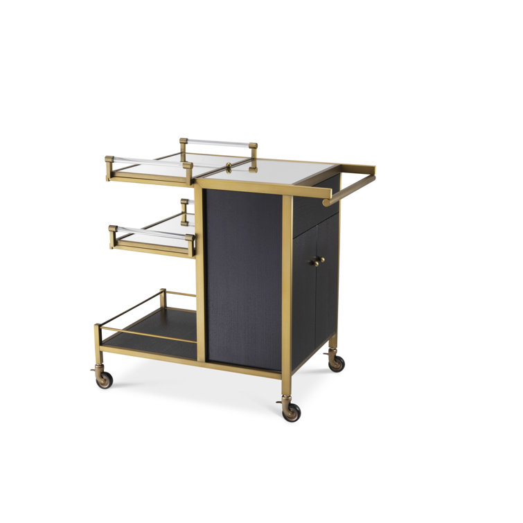 Modern Brushed Brass Eiffel Bar Cart with Mirror Glass Trays