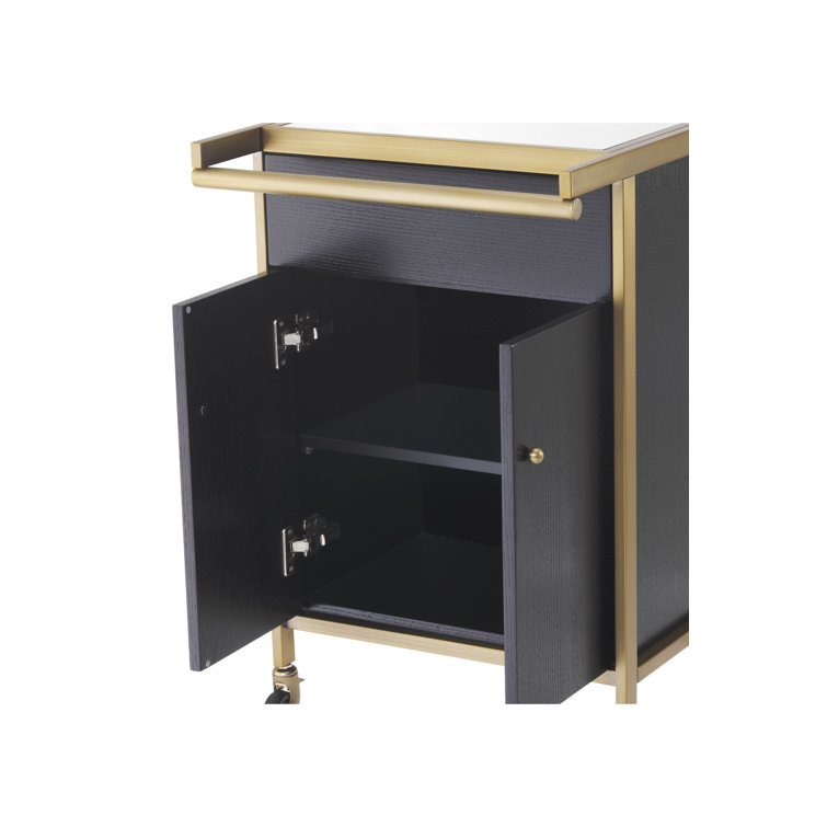 Modern Brushed Brass Eiffel Bar Cart with Mirror Glass Trays