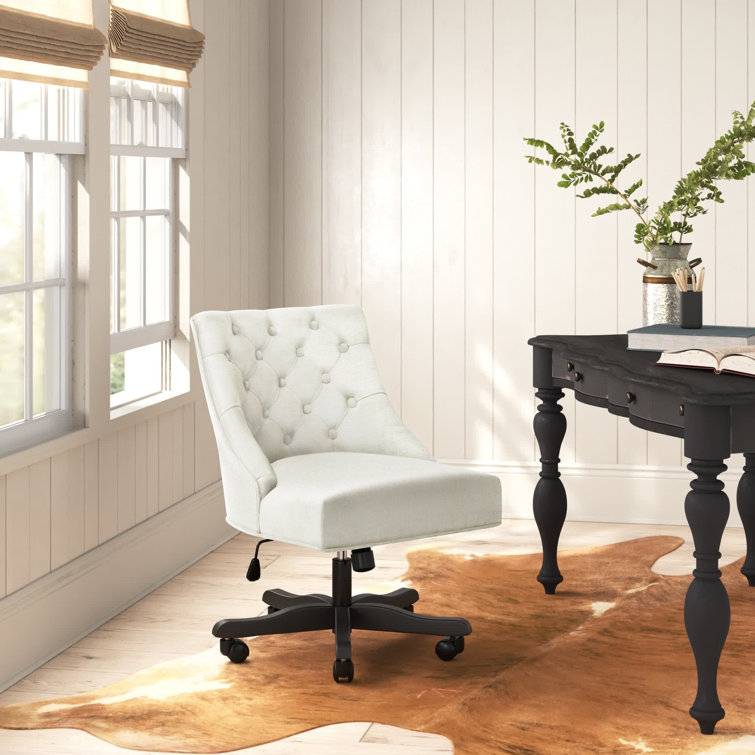 Polished Espresso and Crème Tufted Transitional Desk Chair