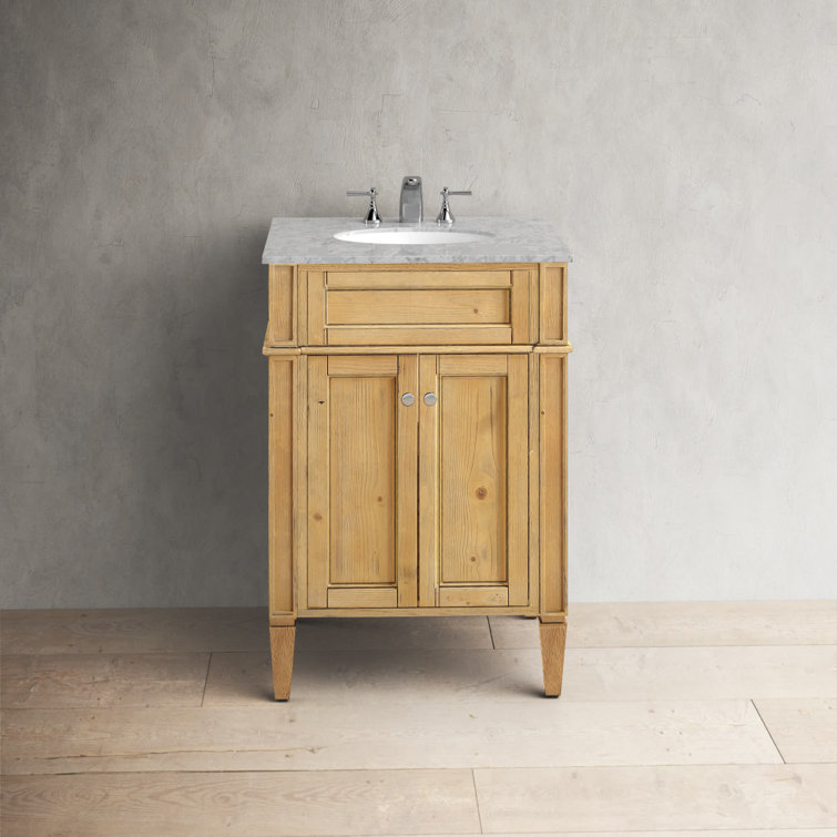 Park Avenue Carrara White Marble Top Natural Wood Single Vanity