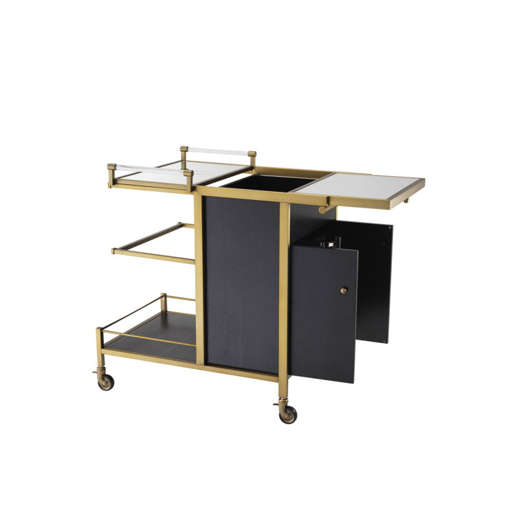 Modern Brushed Brass Eiffel Bar Cart with Mirror Glass Trays