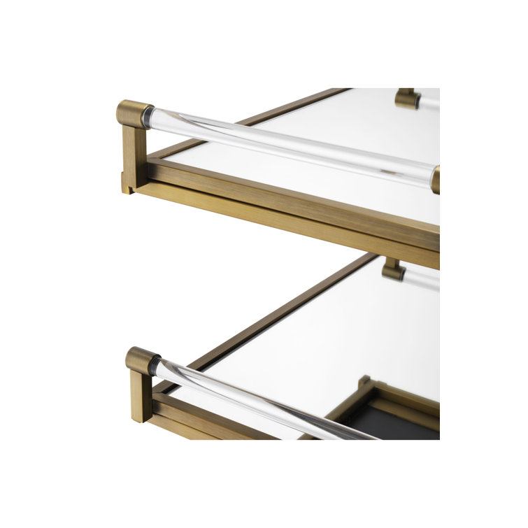 Modern Brushed Brass Eiffel Bar Cart with Mirror Glass Trays