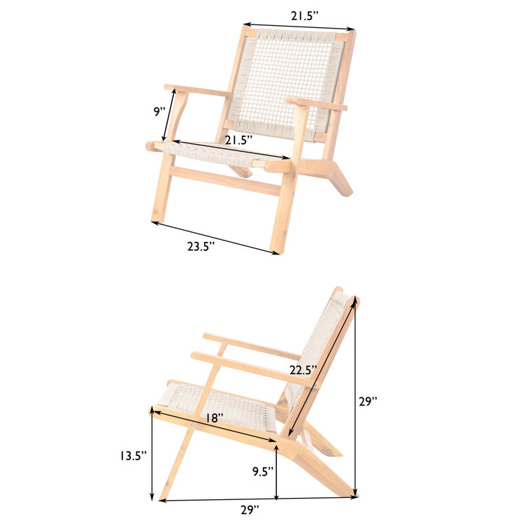 Vega Midcentury Natural Acacia Wood Outdoor Chair with Gray Cording