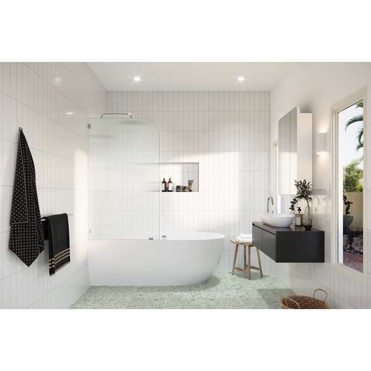 Aurora 58.25" Frameless Fluted Glass Bath Panel with Chrome Finish