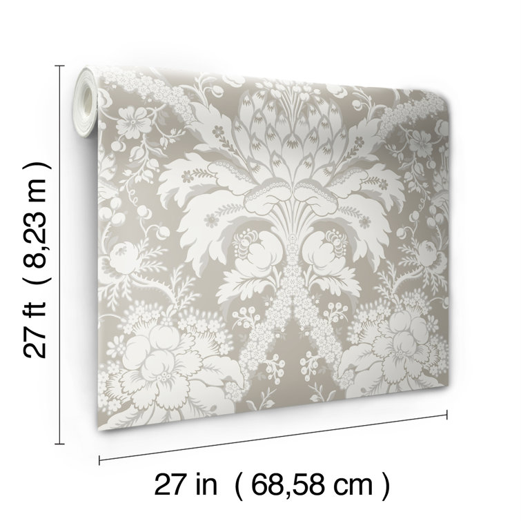 Beige Damask Pre-pasted Removable Washable Wallpaper