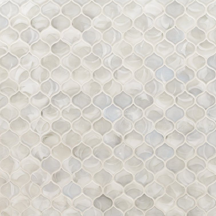 Pearla Arabesque White Glass Mesh Mounted Mosaic Wall Tile