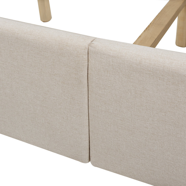 Sky Neutral Queen Upholstered Wingback Bed with Nailhead Trim
