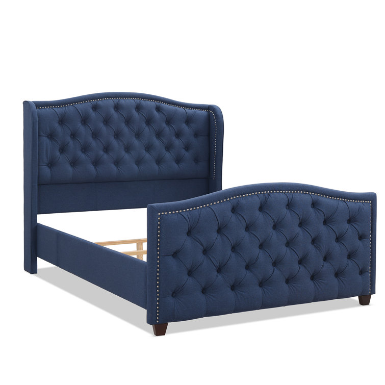 Sapphire Elegance Queen Bed with Tufted Headboard and Nailhead Trim