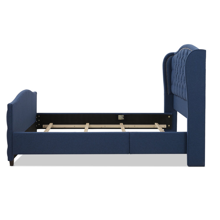 Sapphire Elegance Queen Bed with Tufted Headboard and Nailhead Trim