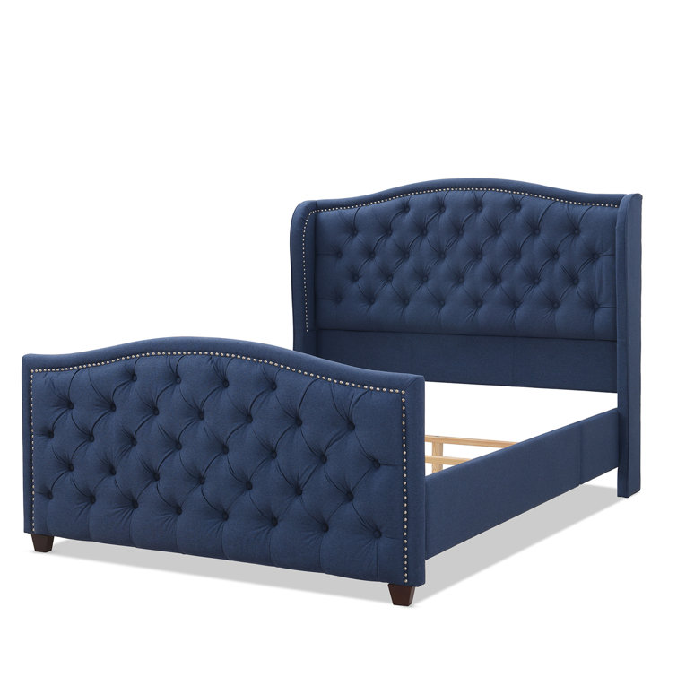 Sapphire Elegance Queen Bed with Tufted Headboard and Nailhead Trim