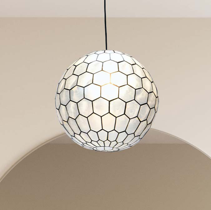 Capiz Honeycomb Globe Pendant Light - Black 16" Contemporary