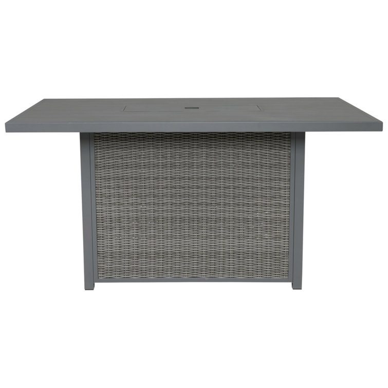 Transitional Gray Aluminum & Resin Wicker Outdoor Fire Pit Bar Table