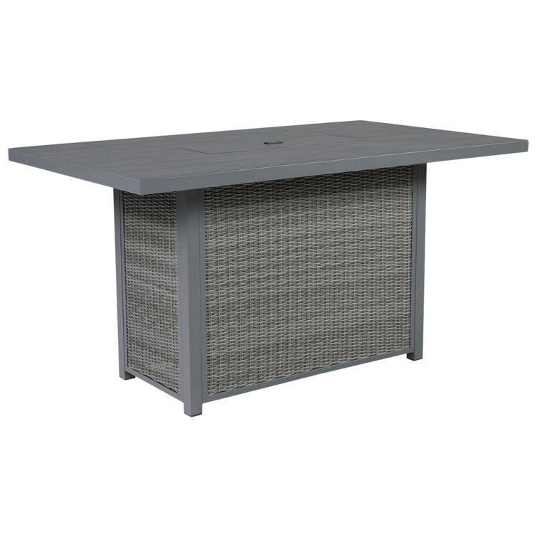 Transitional Gray Aluminum & Resin Wicker Outdoor Fire Pit Bar Table
